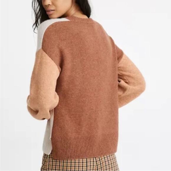 Madewell Colorblock Payton Pullover Sweater Crew Neck Drop Sleeve Fall Medium - Picture 2 of 8